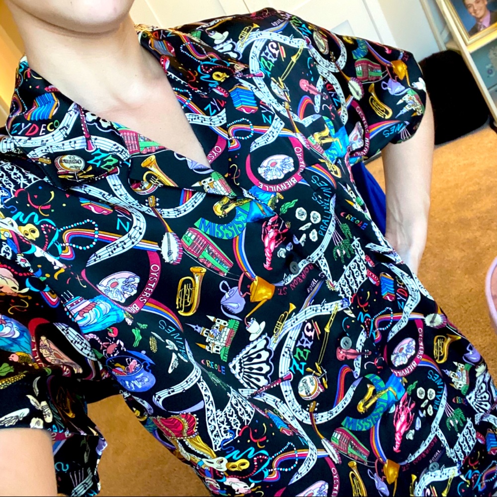 Vtg RARE Nicole Miller Silk Button Down Blouse